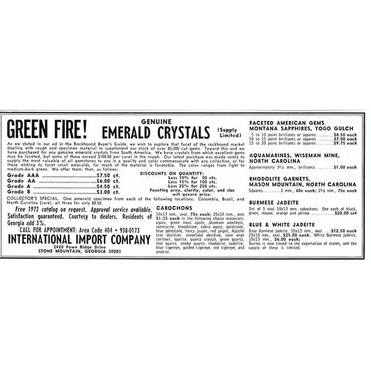 International Import Co Emerald Crystals Stone Mountain GA 1972 Ad AF8-2