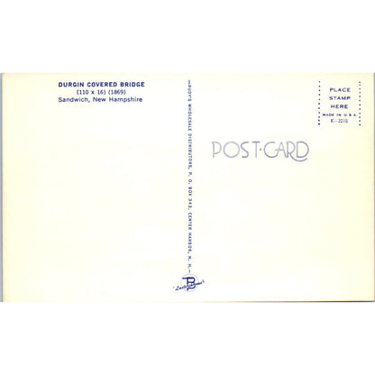 Durgin Covered Bridge Sandwich NH Vintage Covered Bridge Postcard PC16