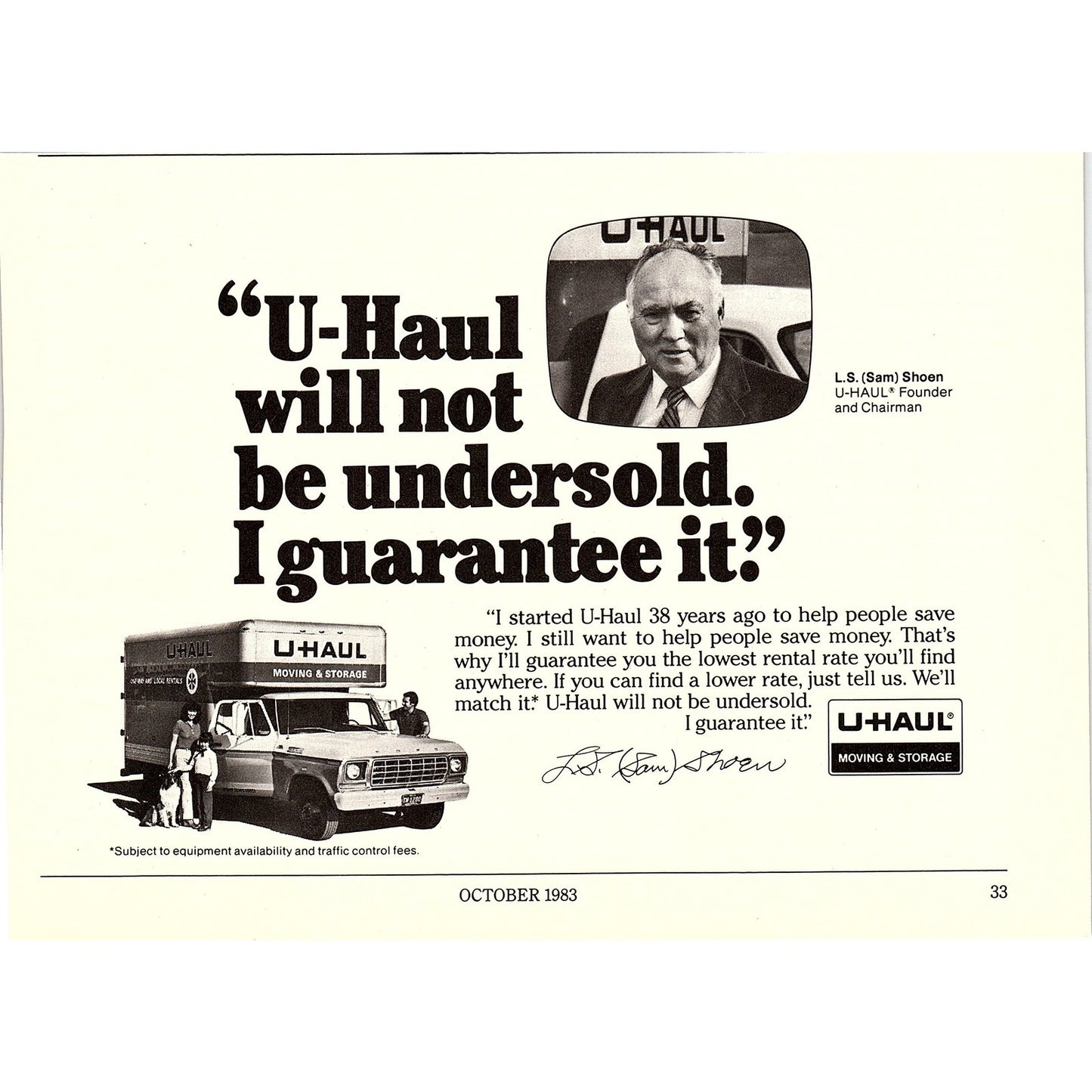 U-Haul L.S. Sam Shoen 5x7" 1983 Ad AF6-17