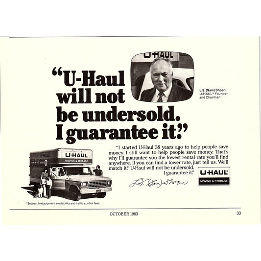 U-Haul L.S. Sam Shoen 5x7" 1983 Ad AF6-17