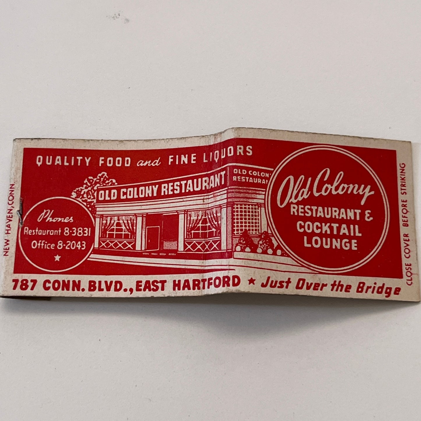 Old Colony Restaurant East Hartford CT Vintage Matchbook Cover TB8-MB3-9