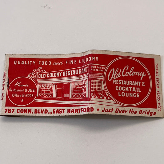 Old Colony Restaurant East Hartford CT Vintage Matchbook Cover TB8-MB3-9