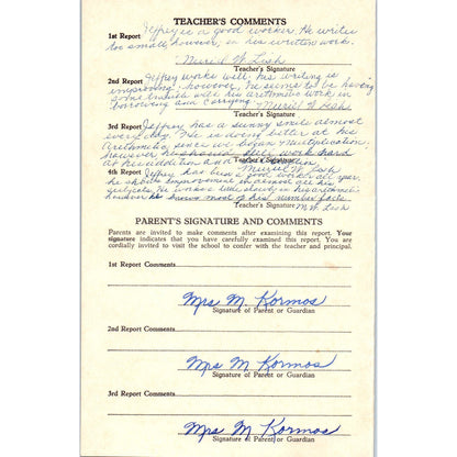 1954-55 Fresno City Schools Fresno CA Report Card Jeffrey Kormos Grade 3 AB9