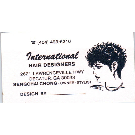 International Hair Designers Decatur GA Sengchai Chong Vtg Business Card SD8-B10