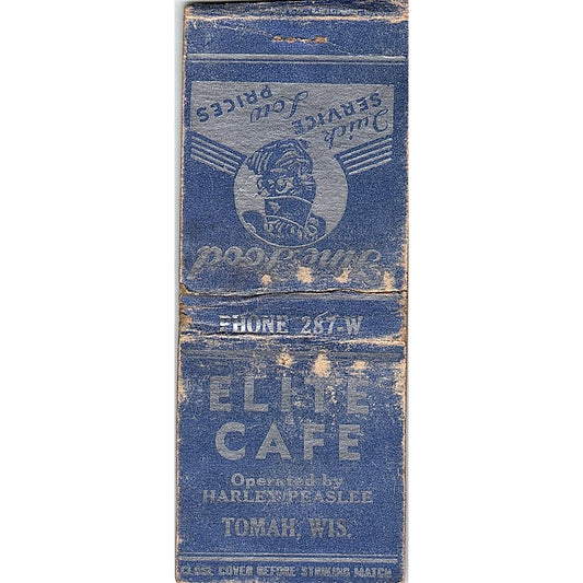 Elite Cafe Harley Peaslee Tomah WI Vintage Matchbook Cover SC7-Y5