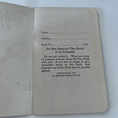 1920 Liberty Christmas Club Booklet Savings Bank of Kewanee IL TE2-BB
