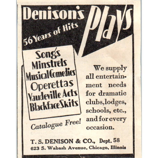 T.S. Denison & Co Chicago Denison's Plays 1930s Magazine Advertisement AE4-I1