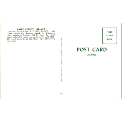 Bridgeton Bridge 14-61-04 Parke County No 8 Vintage Covered Bridge Postcard PD6