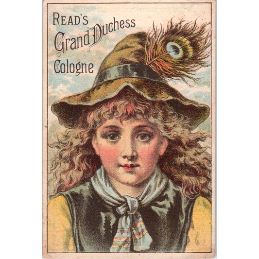 W.H Read Grand Duchess Cologne Girl Peacock Feather Hat c1880 Trade Card AF1-AP8