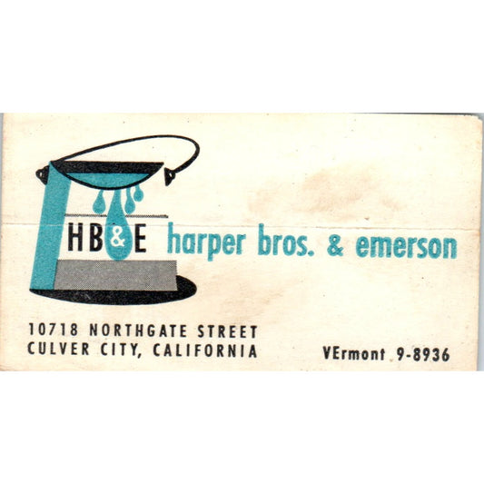 HB&E Harper Bros & Emerson Painting Culver City CA Vintage Business Card SD8-B14