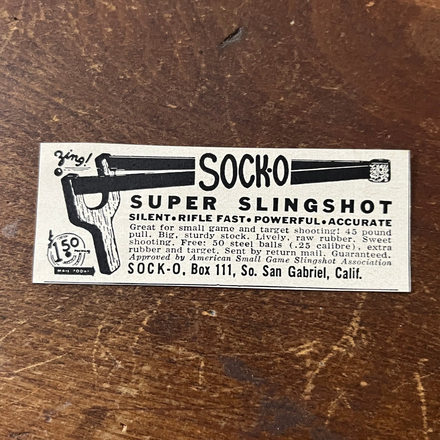 Sock-O Super Slingshot San Gabriel CA 1955 Ad AF9-S8