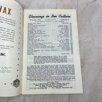 1966 Nov Gleanings in Bee Culture Magazine Bees Beekeeping Honey TD7