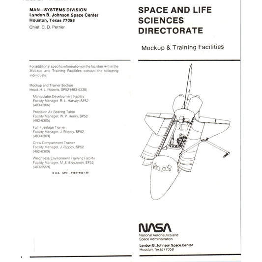 1980s NASA Space and Life Sciences Directorate Houston TX Brochure TF4-BC