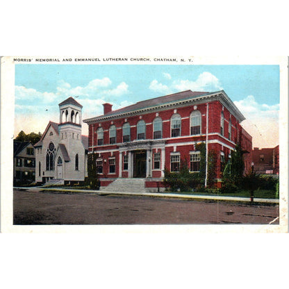 Morris Memorial & Immanuel Lutheran Church Chatham NY Vintage Postcard PD3