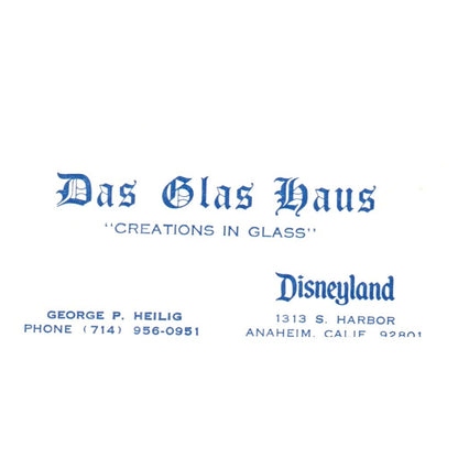 Vintage Das Glas Haus Creations In Glass George P Heilig CA Business Card SF3-B1
