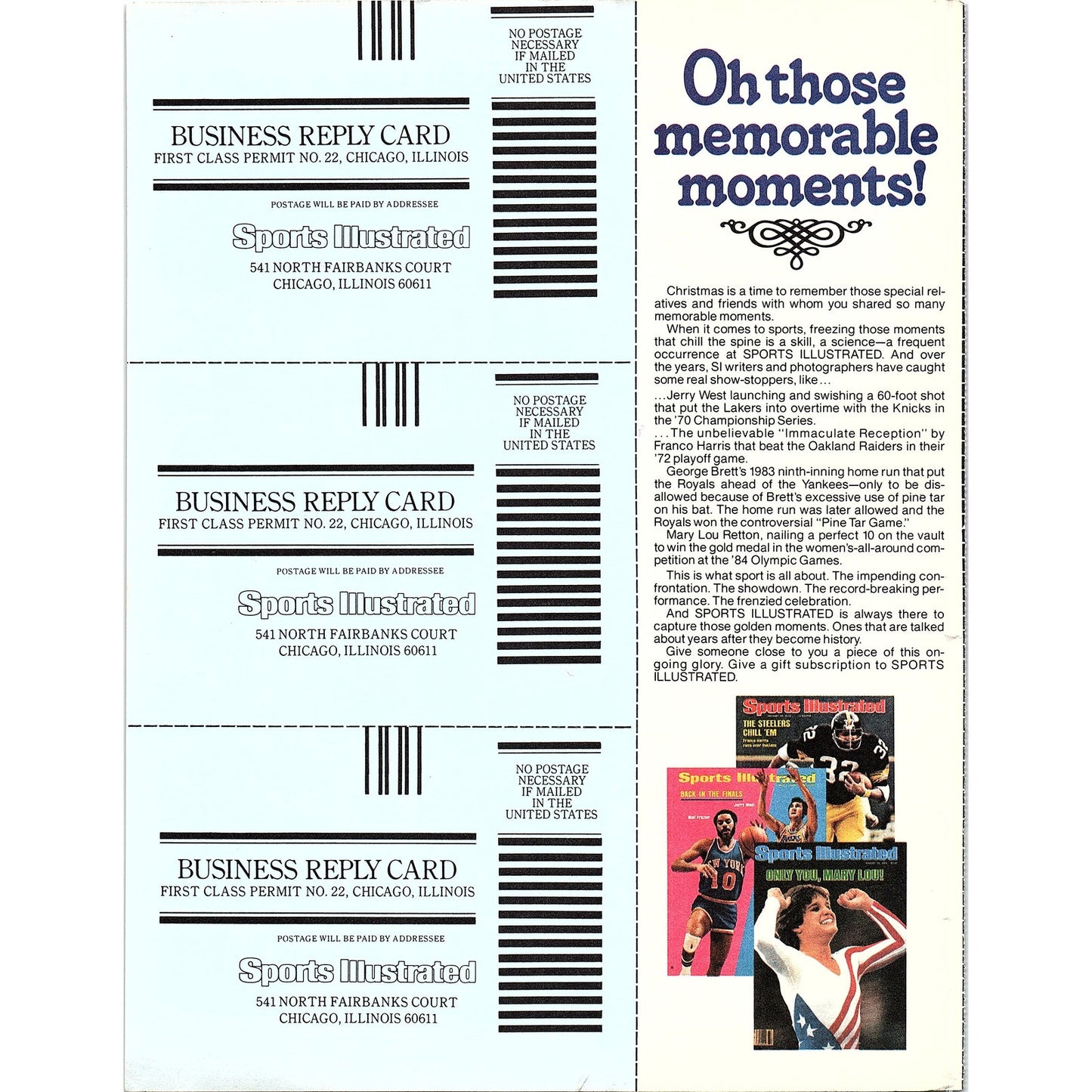 Mark Mosley Redskins Sports Illustrated Postal Mailing Cards 1984 Ad AF8-5