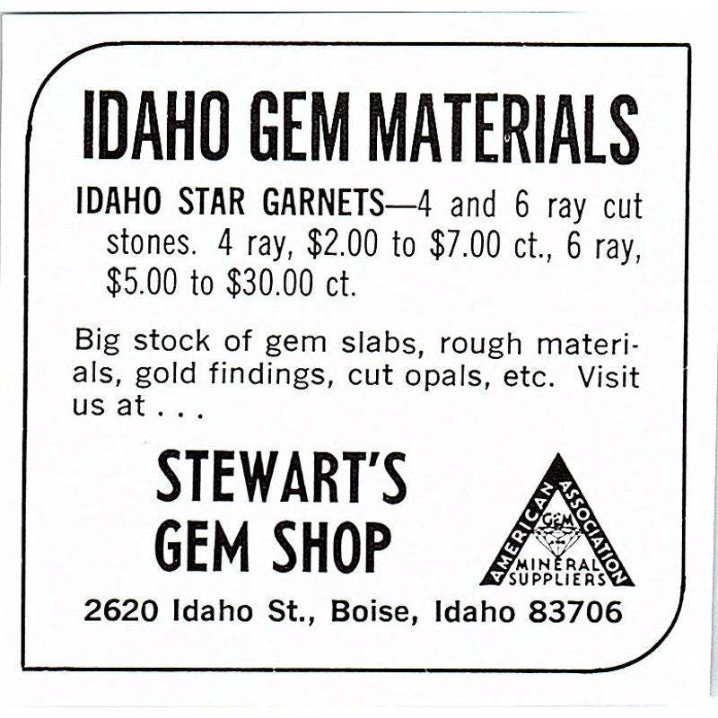 Stewart's Gem Shop Boise Idaho 1972 Ad AF8-M2