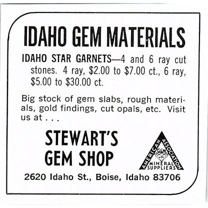 Stewart's Gem Shop Boise Idaho 1972 Ad AF8-M2