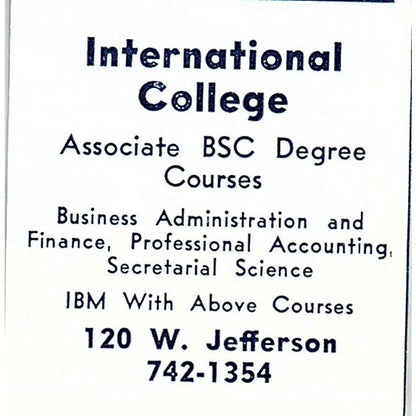 International College 120 W. Jefferson, Fort Wayne Indiana 1964 Ad AG1-S13