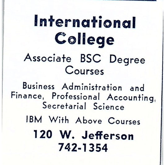 International College 120 W. Jefferson, Fort Wayne Indiana 1964 Ad AG1-S13