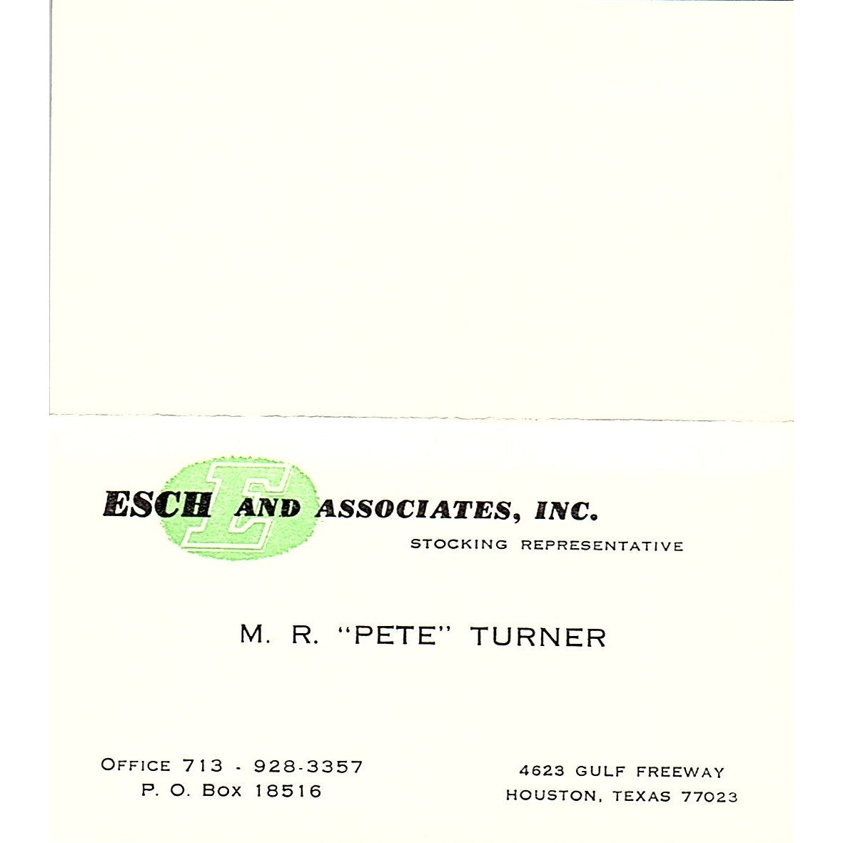 Esch & Associates Inc M. R. Pete Turner Houston TX Vintage Business Card SB4-B10