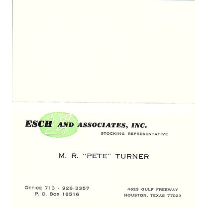 Esch & Associates Inc M. R. Pete Turner Houston TX Vintage Business Card SB4-B10
