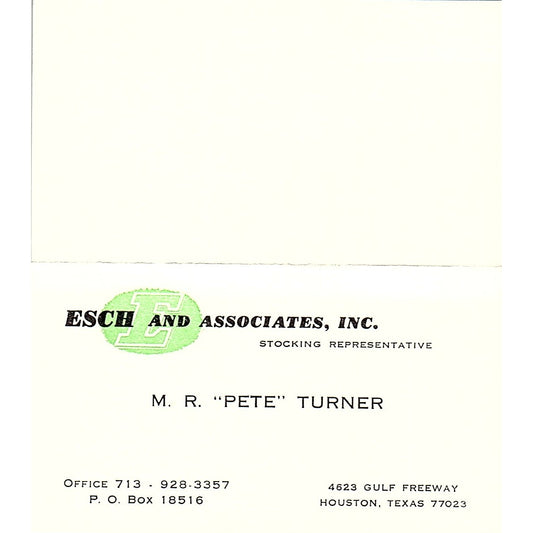 Esch & Associates Inc M. R. Pete Turner Houston TX Vintage Business Card SB4-B10