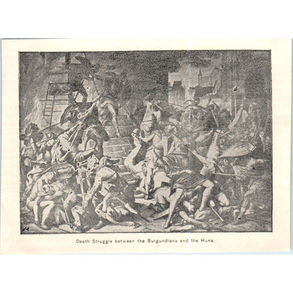 Death Struggle Between the Burgundians and Huns c1890 Victorian Print AE8-CH4