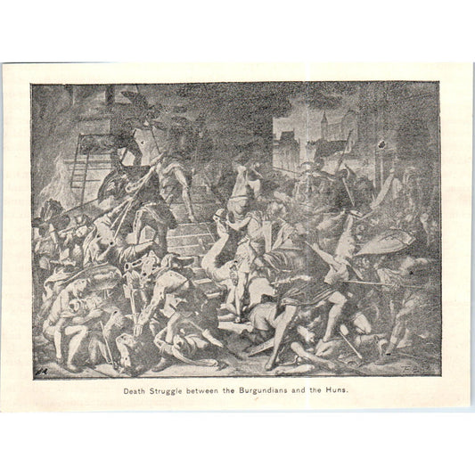 Death Struggle Between the Burgundians and Huns c1890 Victorian Print AE8-CH4