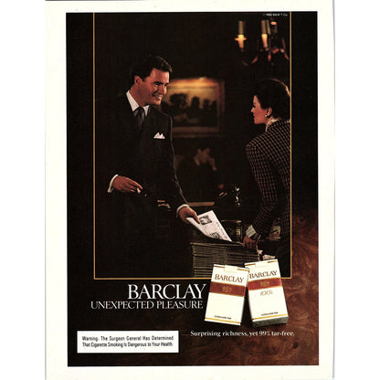 Barclay Cigarettes - Unexpected Pleasure 1984 Ad AF8-4