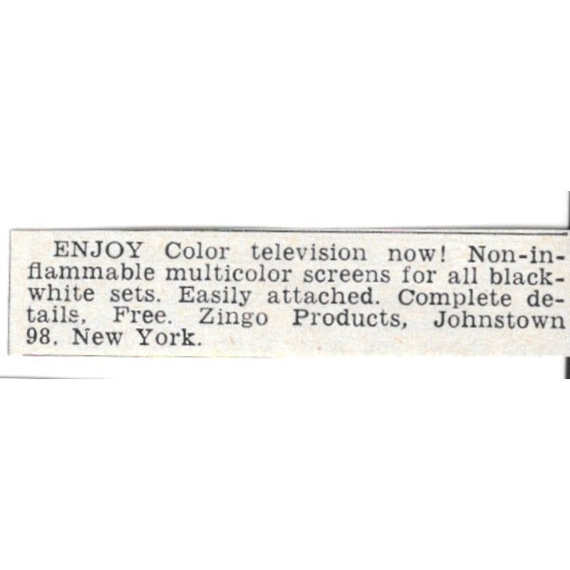 Color Television - Zingo Products, Johnstown New York 1955 Ad AG1-S6