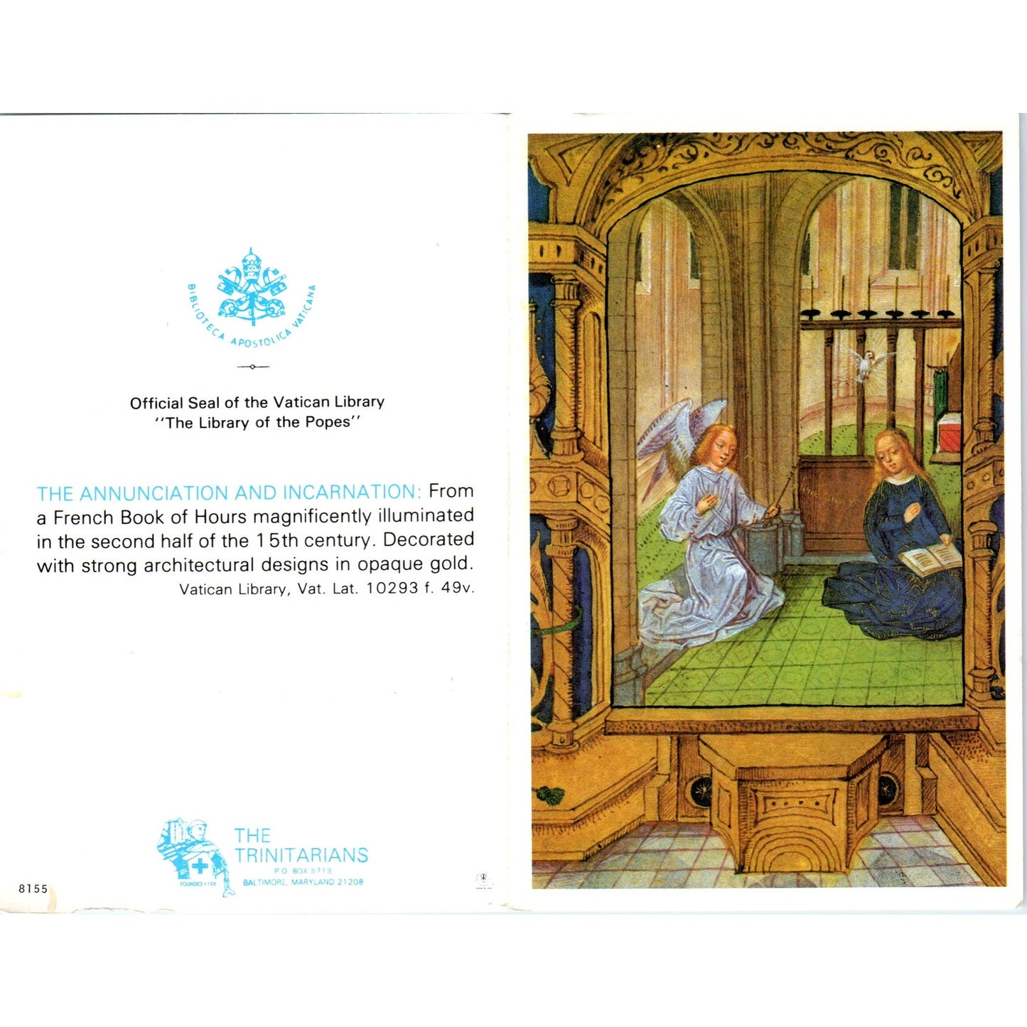 The Annunciation and Incarnation Vintage Catholic Prayer Leaflet TH2-PC2