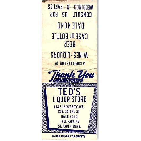 Ted's Liquor Store 1042 University Ave St. Paul MN Vtg Matchbook Cover SC7-Y10