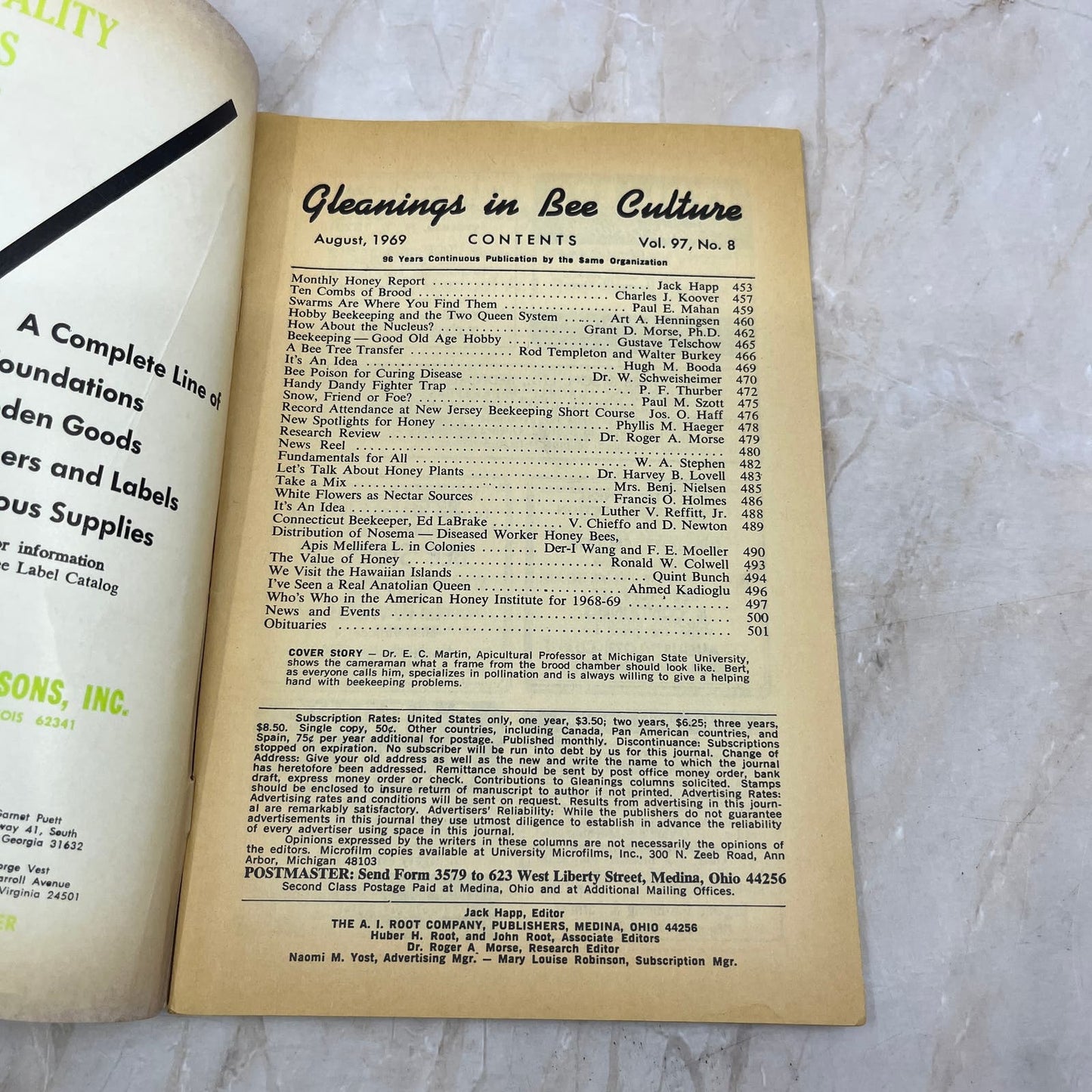 1969 August Gleanings in Bee Culture Magazine Bees Beekeeping Honey TD7