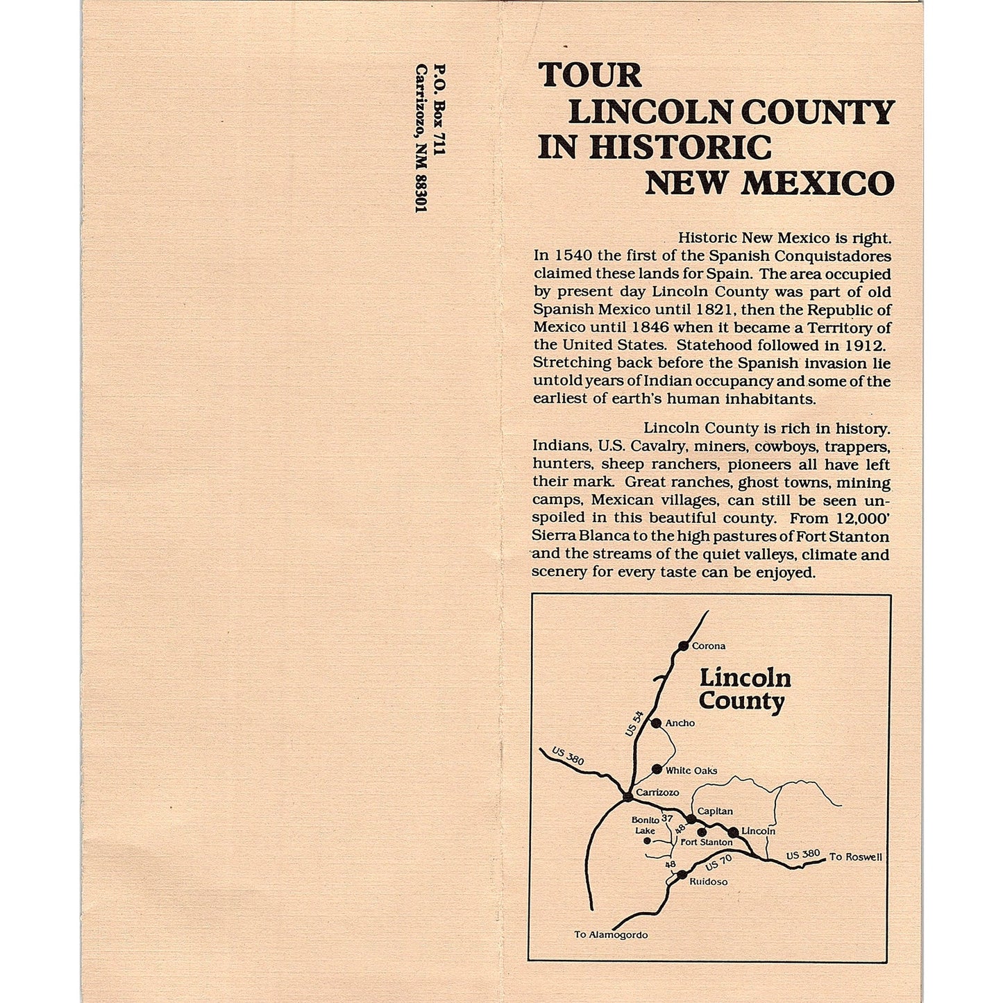 Tour Lincoln County in Historic New Mexico Vtg Fold Out Travel Brochure TH2-TB1