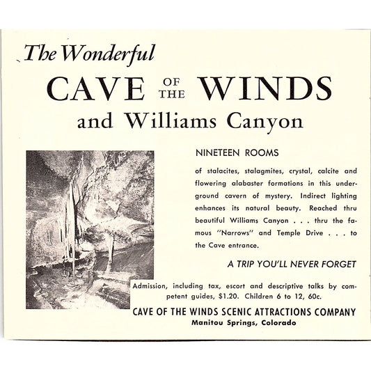 Cave of the Winds and Williams Canyon Manitou Springs CO 1958 Ad AG1-H4