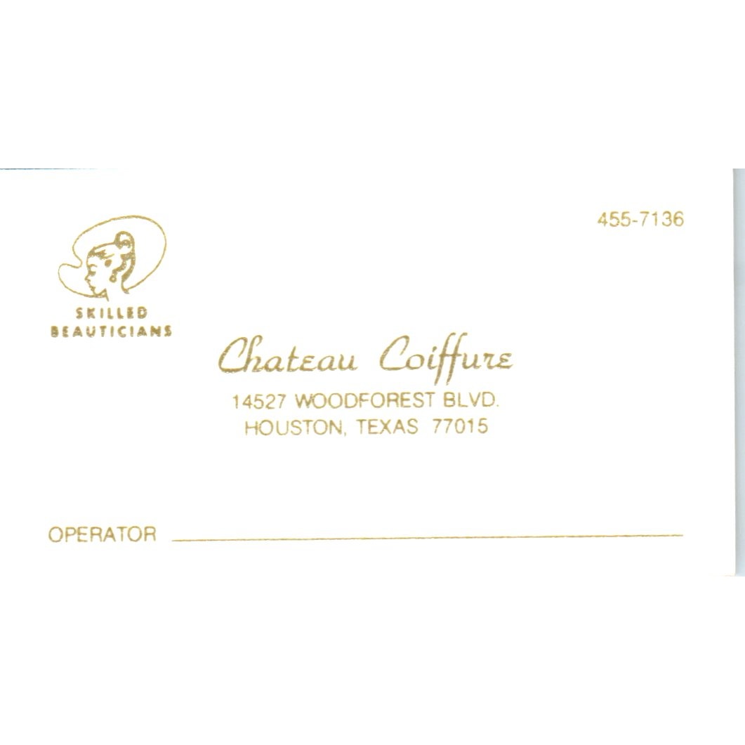 Chateau Coiffure Hair Salon Houston Vintage Business Card SD8-B12
