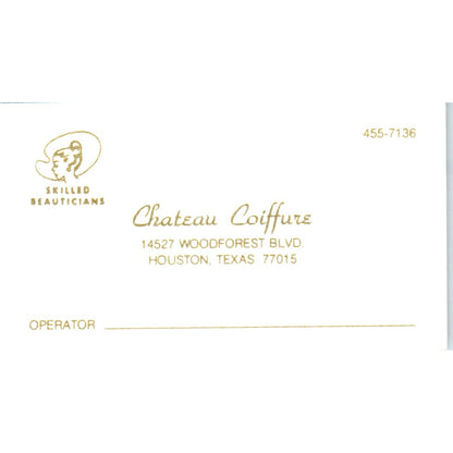 Chateau Coiffure Hair Salon Houston Vintage Business Card SD8-B12