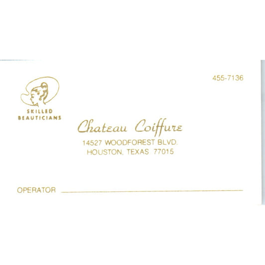 Chateau Coiffure Hair Salon Houston Vintage Business Card SD8-B12