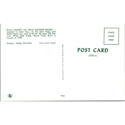 Brown County 5 Scott Twp White Oak Creek OH Vintage Covered Bridge Postcard PC13