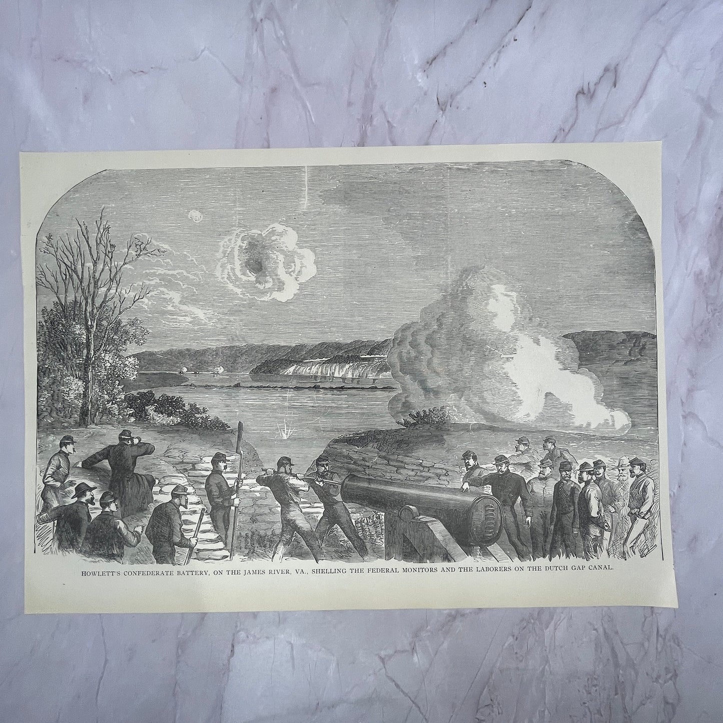 Howlett's Battery James River VA Shelling Federal Monitors 1890s Engraving V14-6