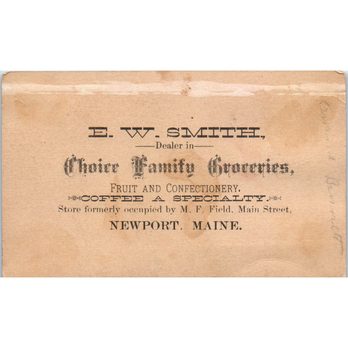 E.W. Smith Groceries Newport ME Easter Bunny in Egg c1880 Trade Card AB6-1