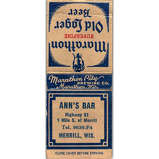 Ann's Bar Merrill WI Vintage Matchbook Cover SF3-Y8