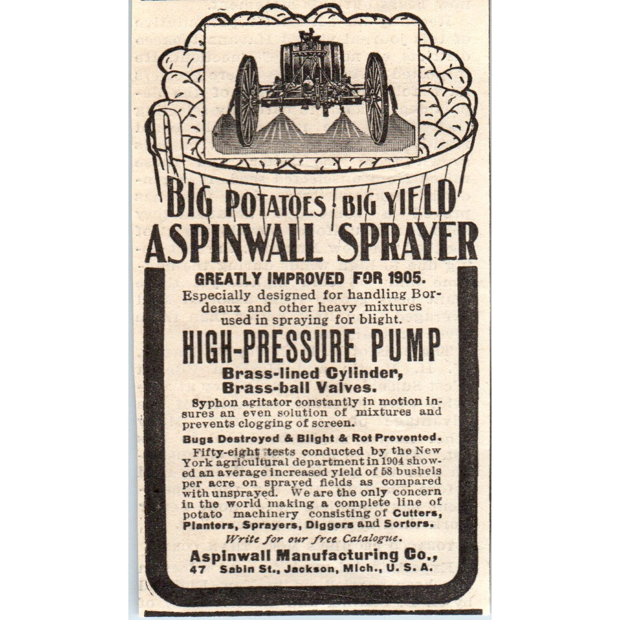 Aspinwall Farm Sprayer Jackson MI 1905 Magazine Ad AF1-NH2