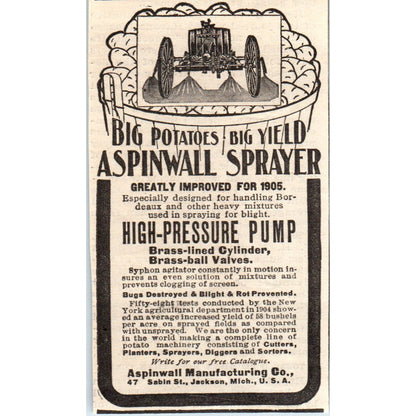 Aspinwall Farm Sprayer Jackson MI 1905 Magazine Ad AF1-NH2