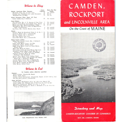 Vintage 1957 Camden Rockport and Lincolnville Area Maine Brochure TF4-B3