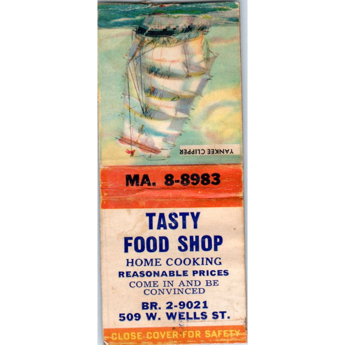 Tasty Food Shop Home Cooking Milwaukee Yankee Clipper Vintage Matchbook SF4-Y5
