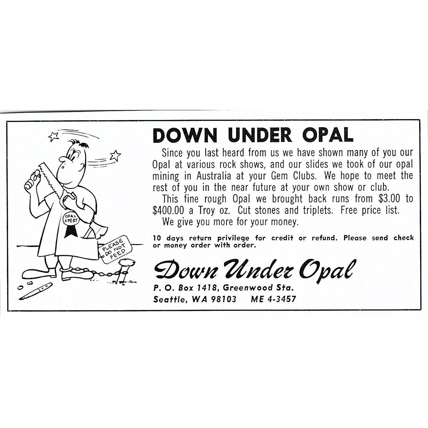 Down Under Opal Seattle Washington 1972 Ad AF8-M4