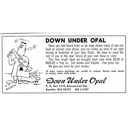 Down Under Opal Seattle Washington 1972 Ad AF8-M4