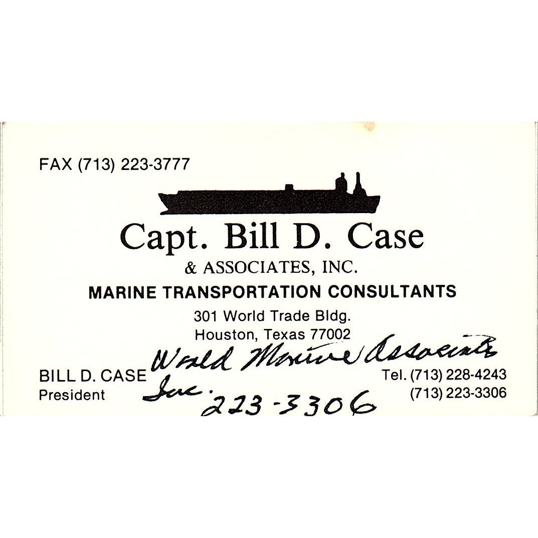 Capt Bill D Case Marine Transportation Houston Vintage Business Card SD9-B13